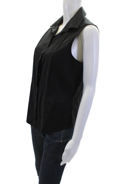 Talbots Womens Cotton Collared Sleeveless Button Front Top Black Size 8