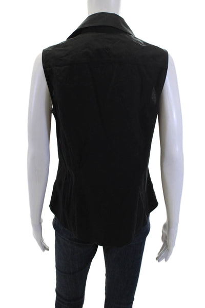 Talbots Womens Cotton Collared Sleeveless Button Front Top Black Size 8