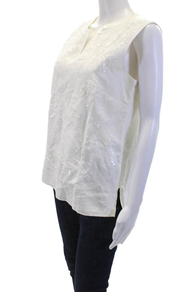 Talbots Womens Cotton Sleeveless Sequined Palm Detail Blouse White Size 6