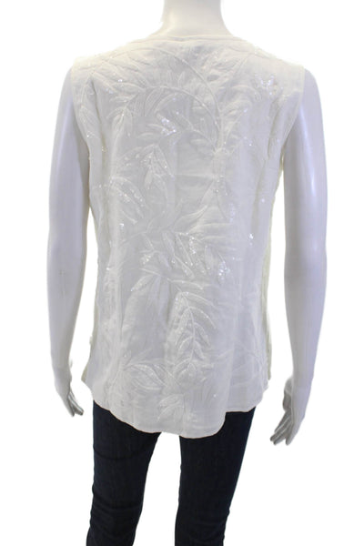 Talbots Womens Cotton Sleeveless Sequined Palm Detail Blouse White Size 6