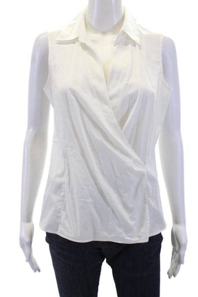 Talbots Womens Cotton Collared Pleated Detail Sleeveless Blouse White Size 8
