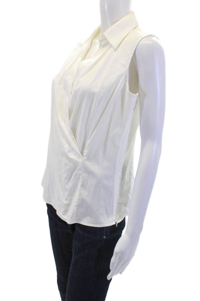 Talbots Womens Cotton Collared Pleated Detail Sleeveless Blouse White Size 8