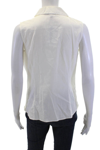 Talbots Womens Cotton Collared Pleated Detail Sleeveless Blouse White Size 8