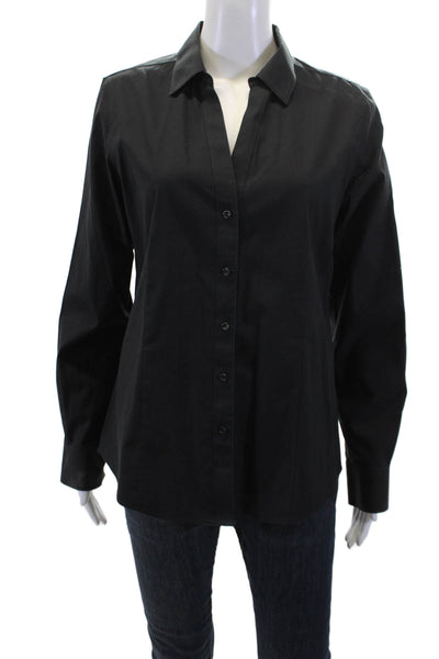Brooks Brothers Womens Cotton Collared Fitted Button Down Blouse Black Size 10