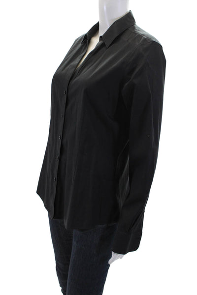Brooks Brothers Womens Cotton Collared Fitted Button Down Blouse Black Size 10