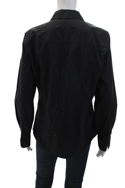 Brooks Brothers Womens Cotton Collared Fitted Button Down Blouse Black Size 10