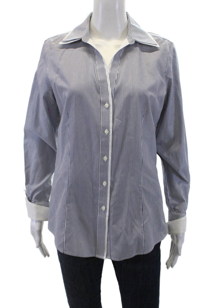 Brooks Brothers Womens Cotton Layered Collared Striped Blouse Blue Size 8