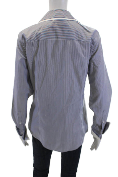 Brooks Brothers Womens Cotton Layered Collared Striped Blouse Blue Size 8