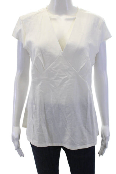 Universal Standard X J Crew Womens Linen Cap Sleeve Blouse White Size M