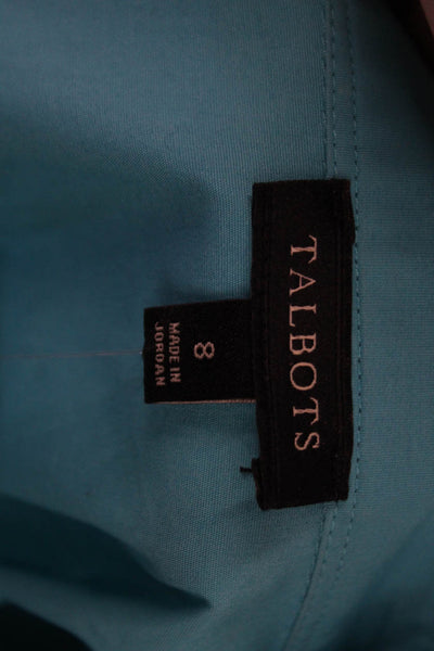Talbots Womens Cotton Sleeveless Pleated Detail Collared Blouse Blue Size 8