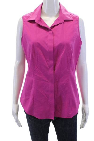 Talbots Womens Cotton Collared Button Front Tank Top Blouse Pink Size 8