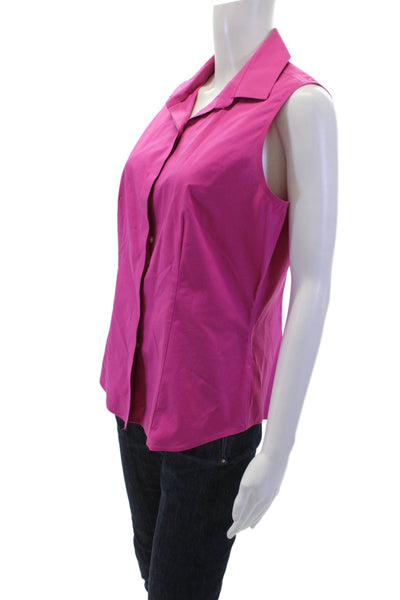 Talbots Womens Cotton Collared Button Front Tank Top Blouse Pink Size 8