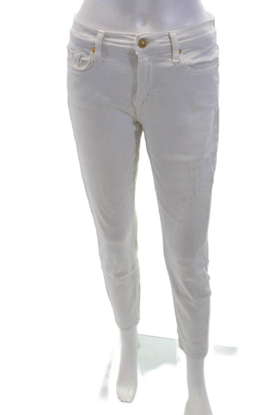 7 For All Mankind Womens Cotton Mid Rise Skinny Leg Jeans White Size 28