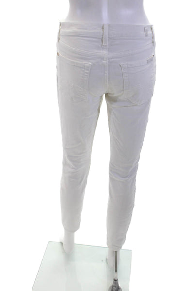 7 For All Mankind Womens Cotton Mid Rise Skinny Leg Jeans White Size 28