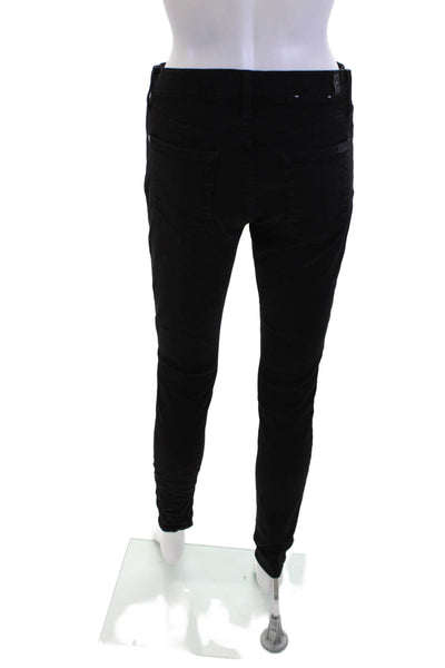 7 For All Mankind Womens Cotton Mid Rise Skinny Jeans Solid Black Size 29