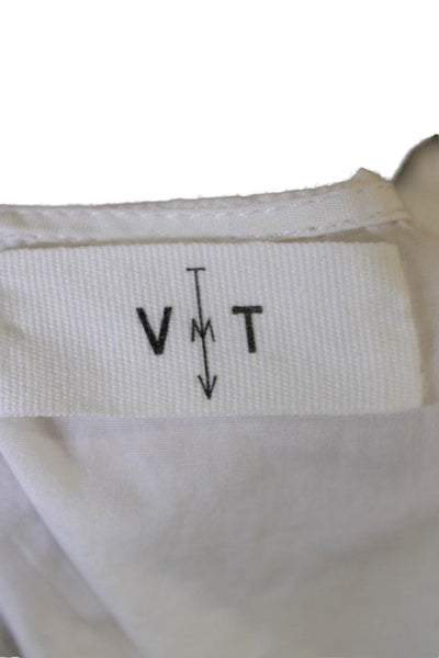 VMT Womens Long Sleeve Fringe Embroidered V Neck Shirt White Cotton Size Small
