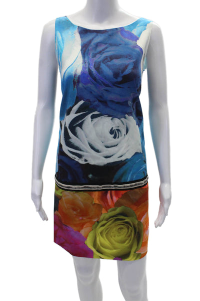 Peter Som Womens Back Zip Scoop Neck Rose Shift Dress Multicolored Cotton Size 6
