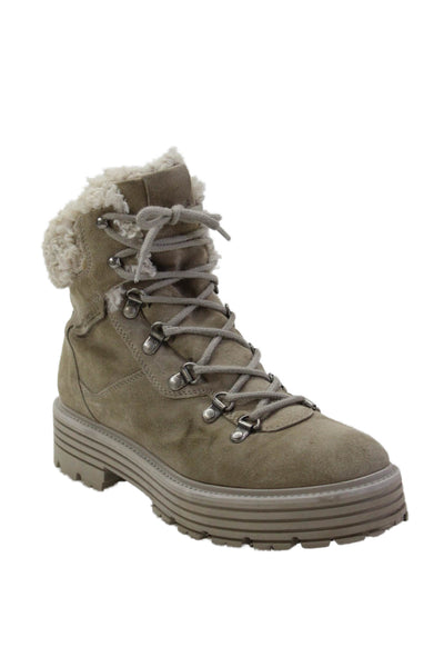Kennel & Schmenger Womens Fuzzy Lined Lace Up Combat Boots Shoes Beige Size 12