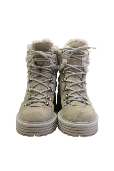 Kennel & Schmenger Womens Fuzzy Lined Lace Up Combat Boots Shoes Beige Size 12