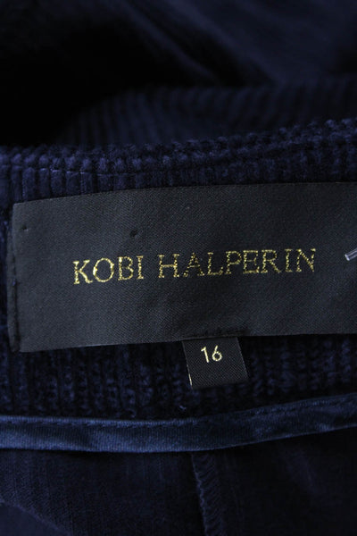 Kobi Halperin Womens Corduroy Straight Leg Zip Fly Pants Navy Blue Size 16