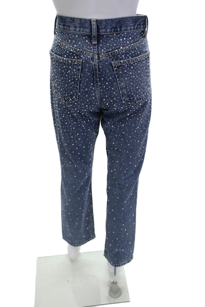 Zara Womens Jeweled High Rise Straight Leg Jeans Blue Size 2