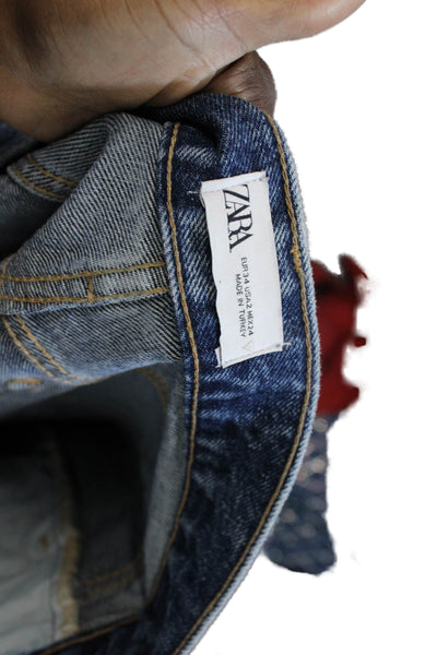 Zara Womens Jeweled High Rise Straight Leg Jeans Blue Size 2