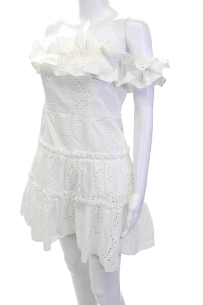 Zara Womens Eyelet Off The Shoulder Dress White Cotton Size Medium