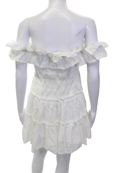 Zara Womens Eyelet Off The Shoulder Dress White Cotton Size Medium