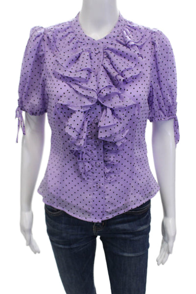 Adelyn Rae Womens Polka Dot Ruffled Blouse Purple Black Size Small