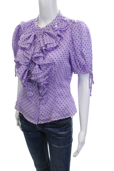 Adelyn Rae Womens Polka Dot Ruffled Blouse Purple Black Size Small