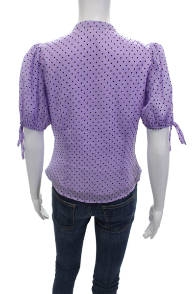 Adelyn Rae Womens Polka Dot Ruffled Blouse Purple Black Size Small