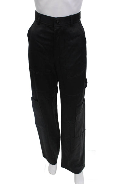 Zara Womens Straight Leg Slim Fit Zip Fly Trouser Pants Black Size S