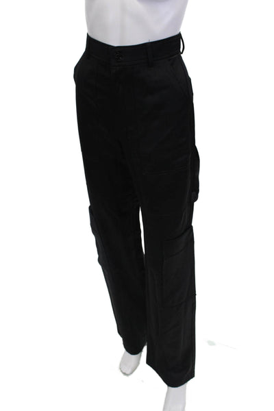 Zara Womens Straight Leg Slim Fit Zip Fly Trouser Pants Black Size S