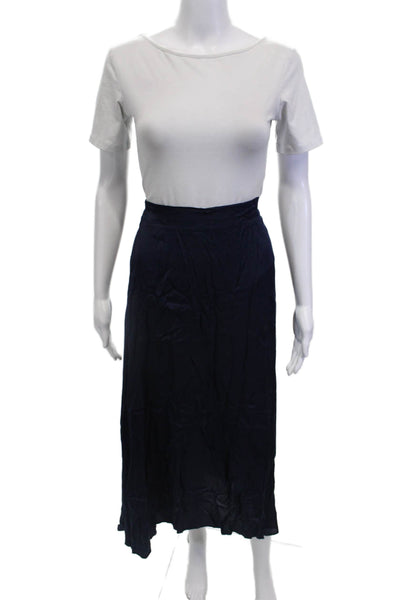 Johanna Paris Womens Elastic High Waisted Midi Flare Skirt Navy Blue Size S