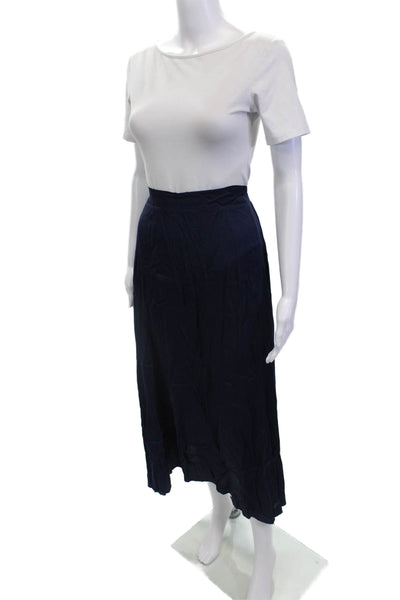 Johanna Paris Womens Elastic High Waisted Midi Flare Skirt Navy Blue Size S