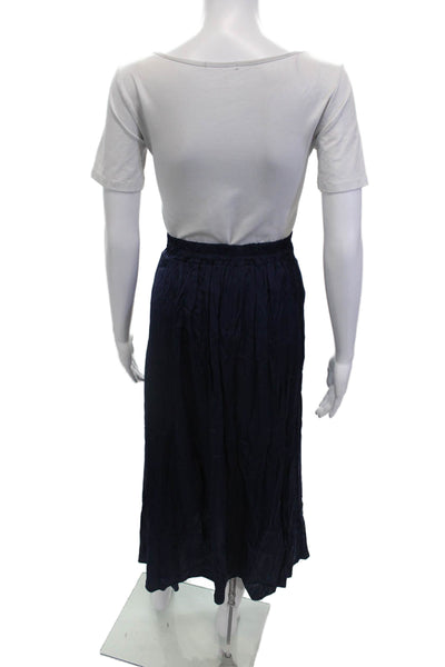 Johanna Paris Womens Elastic High Waisted Midi Flare Skirt Navy Blue Size S