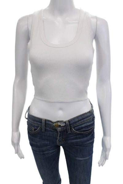 Katie J Girls Scoop Neck Ribbed Sleeveless Tank Top White Size M