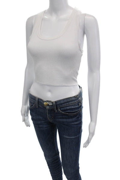 Katie J Girls Scoop Neck Ribbed Sleeveless Tank Top White Size M