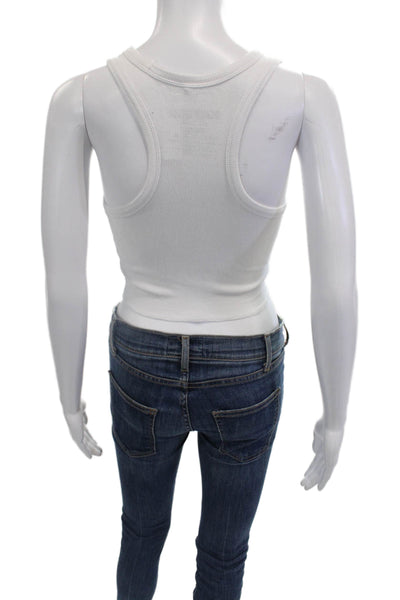 Katie J Girls Scoop Neck Ribbed Sleeveless Tank Top White Size M