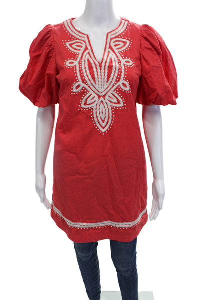Pinch Womens Cotton Textured Short Sleeve V-neck Top Red Size XS