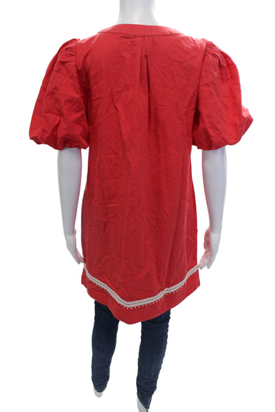 Pinch Womens Cotton Textured Short Sleeve V-neck Top Red Size XS