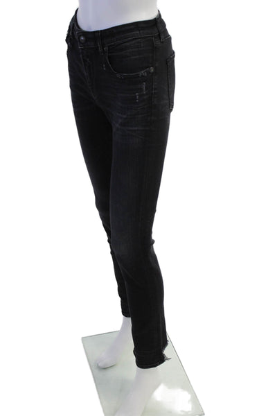 R13 Womens High Rise Distress Skinny Leg Denim Jeans Black Size 28