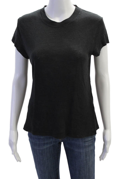 IRO Womens Linen Crew Neck Short Sleeve Basic Tee Top Black Size Small
