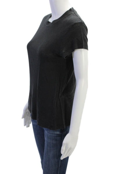 IRO Womens Linen Crew Neck Short Sleeve Basic Tee Top Black Size Small