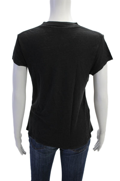 IRO Womens Linen Crew Neck Short Sleeve Basic Tee Top Black Size Small