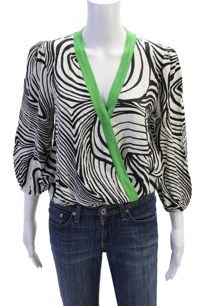 Preziosa Womens Long Sleeve Button Animal Print Top White Size M