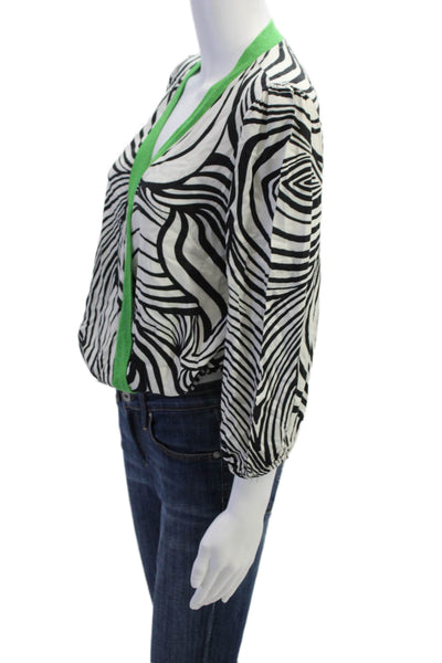 Preziosa Womens Long Sleeve Button Animal Print Top White Size M