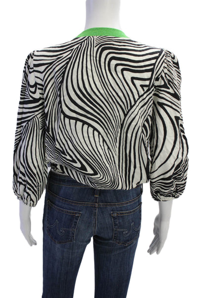 Preziosa Womens Long Sleeve Button Animal Print Top White Size M