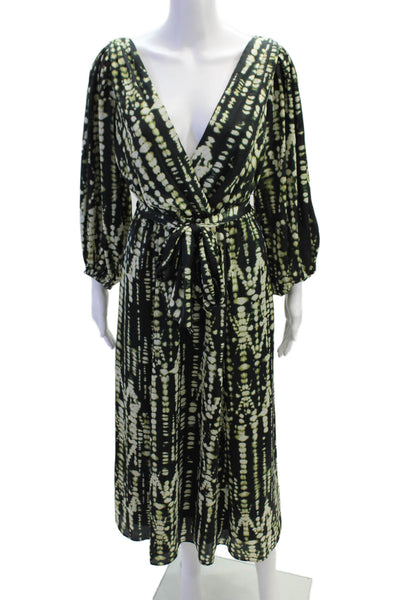 Banana Republic Womens Textured V-neck Long Sleeve Dotted Dress Green Size XS