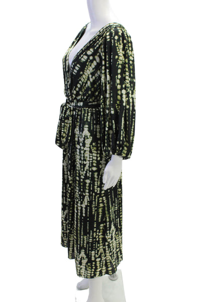 Banana Republic Womens Textured V-neck Long Sleeve Dotted Dress Green Size XS